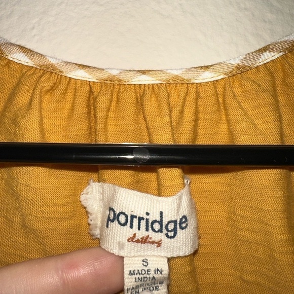 Porridge lagenlook cottagecore mustard yellow blouse boho layer sleeves tassel S - Picture 3 of 9